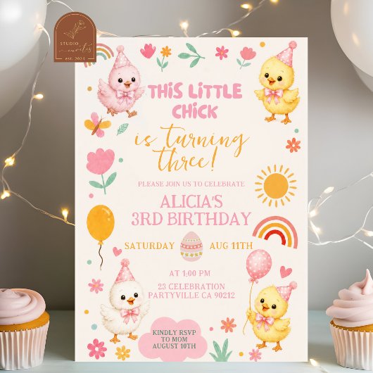 Invitation d'anniversaire fille Poulette Rose