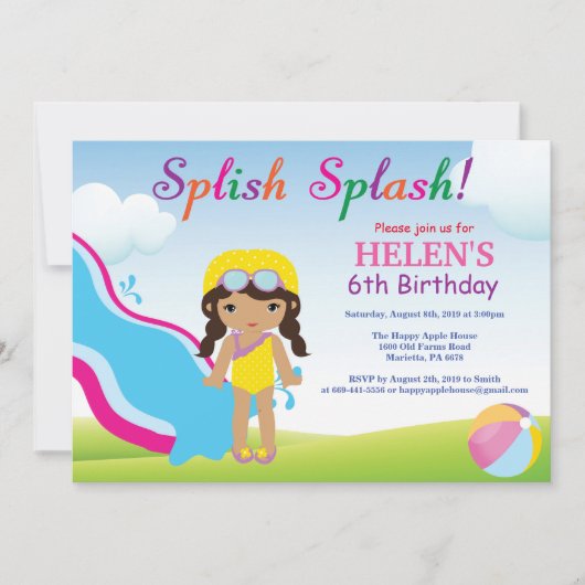 Invitation d'anniversaire fille pour fête à la pis (Devant)