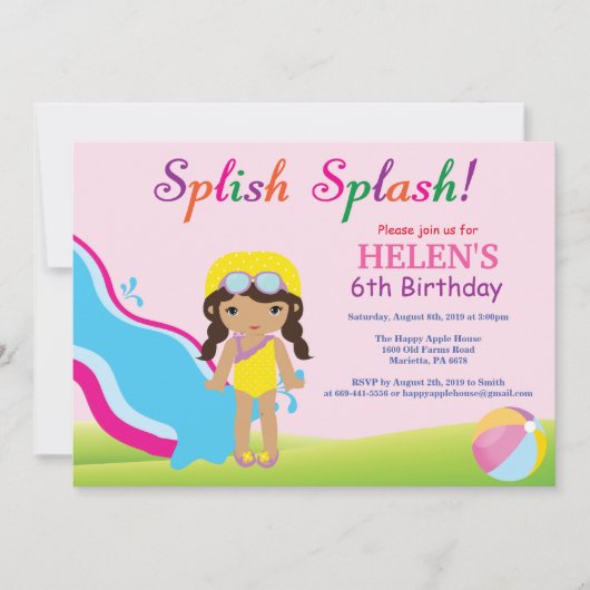 Invitation d'anniversaire fille pour fête à la pis (Devant)
