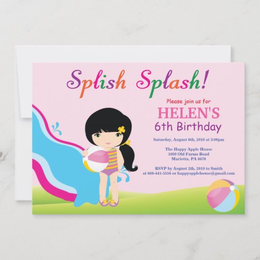 Invitation d'anniversaire fille pour fête à la pis (Devant)