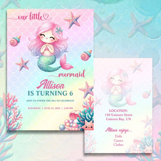 Invitation d'anniversaire fille queue de sirène sa