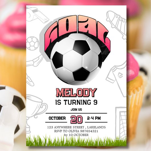 Invitation d'anniversaire fille rose ballon de foo