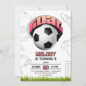 Invitation d'anniversaire fille rose ballon de foo (Devant)