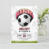 Invitation d'anniversaire fille rose ballon de foo (Debout devant)