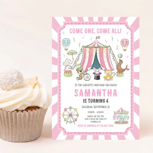 Invitation d'anniversaire fille rose Carnaval du c