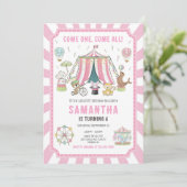 Invitation d'anniversaire fille rose Carnaval du c (Debout devant)
