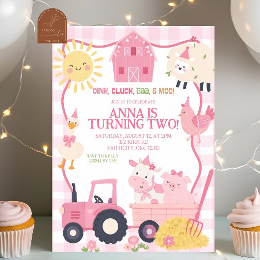 Invitation d'anniversaire Fille Rose Mignonne Anim