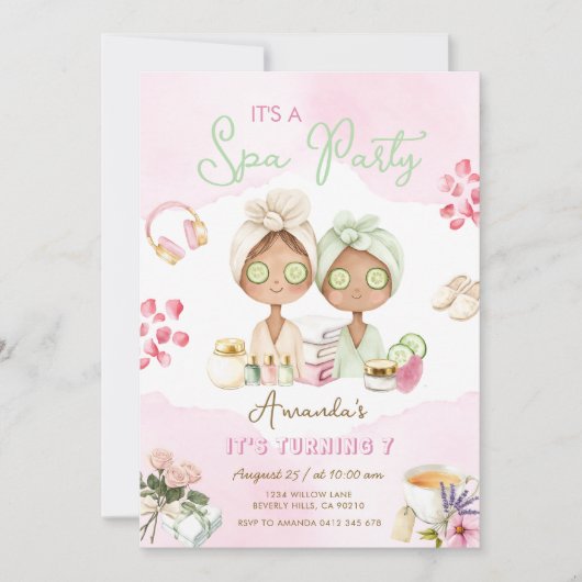 Invitation d'anniversaire fille rose pour une fête (Devant)