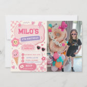 Invitation d'anniversaire Fille Rose Rétro (Devant)