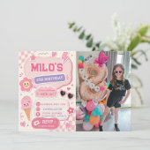 Invitation d'anniversaire Fille Rose Rétro (Debout devant)