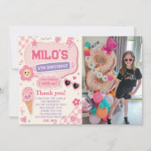 Invitation d'anniversaire fille rose rétro (Devant)