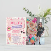 Invitation d'anniversaire fille rose rétro (Debout devant)
