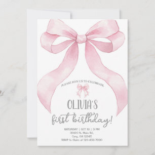 Invitation d'anniversaire fille ruban coquette ros