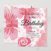 Invitation d'anniversaire Fille Ruban Rose (Devant / Derrière)
