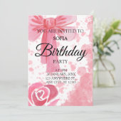 Invitation d'anniversaire Fille Ruban Rose (Debout devant)