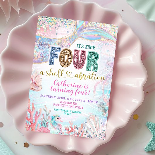 Invitation d'anniversaire fille sequin glitter Fou