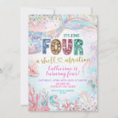 Invitation d'anniversaire fille sequin glitter Fou (Devant)