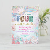 Invitation d'anniversaire fille sequin glitter Fou (Debout devant)