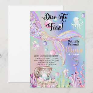 Invitation d'anniversaire fille sirène aquarelle e
