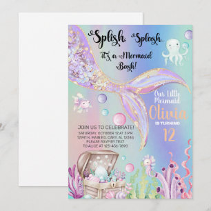 Invitation d'anniversaire fille sirène aquarelle e