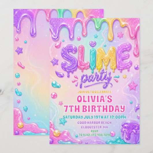 Invitation d'anniversaire fille Slime Temps de Pai (Devant / Derrière)
