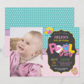 Invitation d'anniversaire Fille Splash Splash à la (Devant / Derrière)