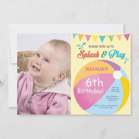 Invitation d'anniversaire Fille Splash Splash à un (Devant)