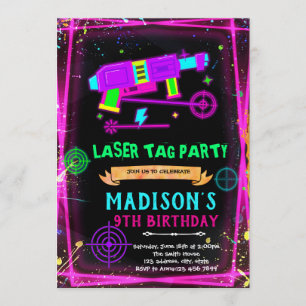Invitation d'anniversaire fille tag laser Glow