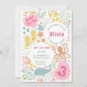 Invitation d'anniversaire filles Animaux de l'océa (Devant)