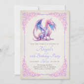 Invitation d'anniversaire Filles Dragon Rose Viole (Devant)