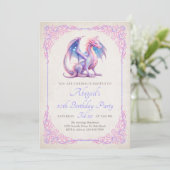 Invitation d'anniversaire Filles Dragon Rose Viole (Debout devant)