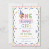 Invitation d'anniversaire fillette gingham pastel (Devant)