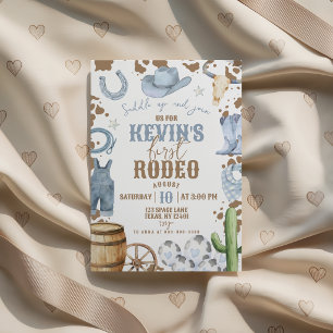 Invitation d'anniversaire First Rodeo Blue Cowboy
