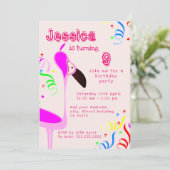 Invitation d'anniversaire Flamant Rose  (Debout devant)