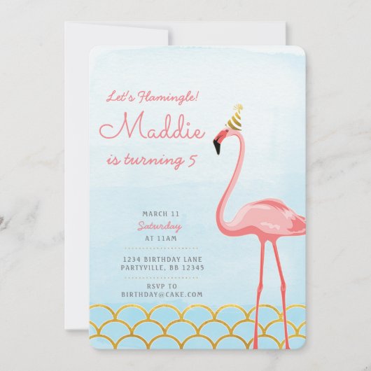 Invitation d'anniversaire Flamant rose (Devant)