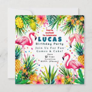 Invitation d'anniversaire Flamant Rose – Enfants P
