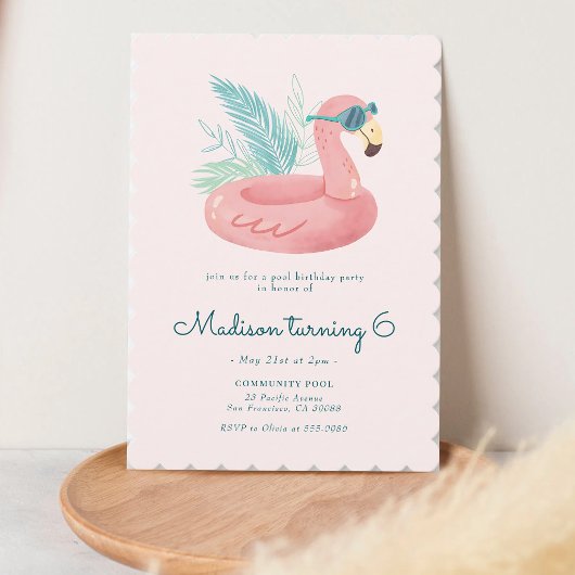 Invitation d'anniversaire Flamant Rose Flottant Pi