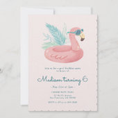 Invitation d'anniversaire Flamant Rose Flottant Pi (Devant)