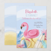 Invitation d'anniversaire Flamant Rose, Invitation (Devant / Derrière)