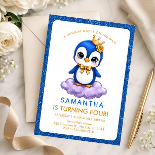 Invitation d'anniversaire Flamant Rose Or Bleu 4 a