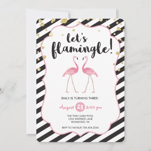 Invitation d'anniversaire Flamingle (Devant)