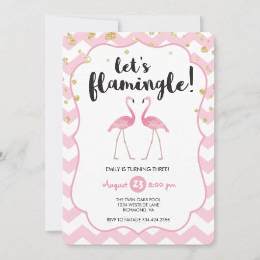 Invitation d'anniversaire Flamingle (Devant)