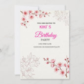 Invitation d'anniversaire Fleur de cerisier rose | (Devant)