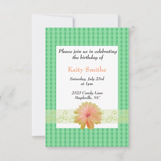 Invitation d'anniversaire Fleur de corail et diama (Devant)