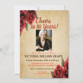 Invitation d'anniversaire Fleur de Rose Vintage - (Devant)