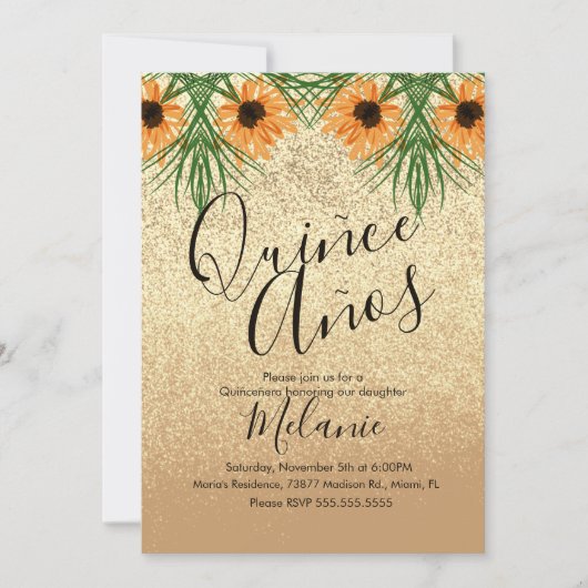 Invitation d'anniversaire Fleur de soleil avec Qui (Devant)