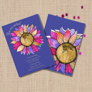 Invitation d'anniversaire Fleur de Tournesol Aquar