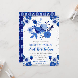 Invitation d'anniversaire Fleur d'oiseau en porcel