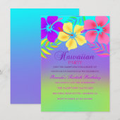 Invitation d'anniversaire Fleur Hawaïenne Arc-en-c (Devant / Derrière)