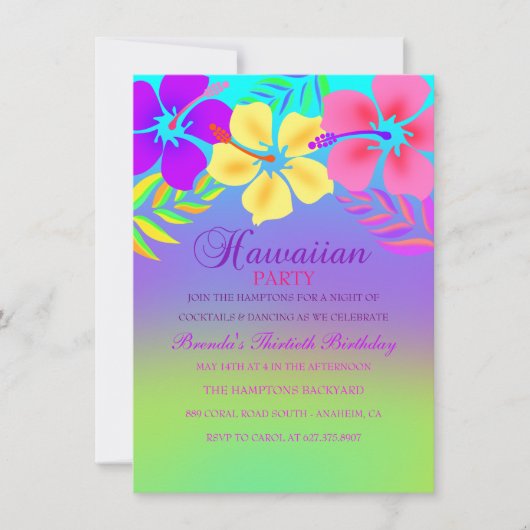 Invitation d'anniversaire Fleur Hawaïenne Arc-en-c (Devant)
